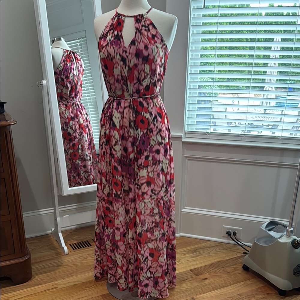 NWOT Maggy London Pink and Red Halter Maxi Dress